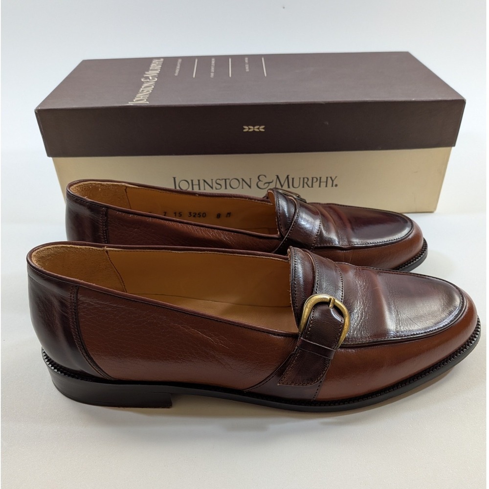 Johnston & Murphy Cellini Warwick Brown Leather Buckle Loafers Men's 8 M Italy